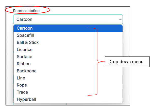 Representation dropdown menu