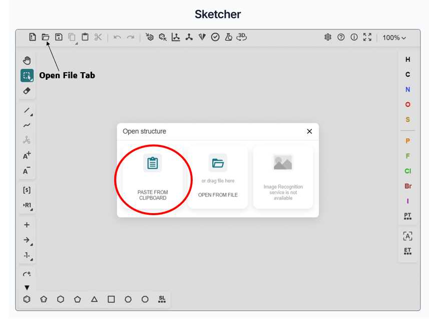Uploading an input SMILES in Sketcher